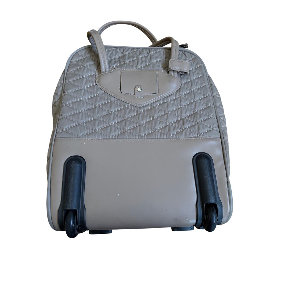 Knomo London Quilted Vertical 2 wheel Carryon Taupe w/red interior EUC - Picture 3 of 16
